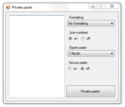 PrivatePaste main window